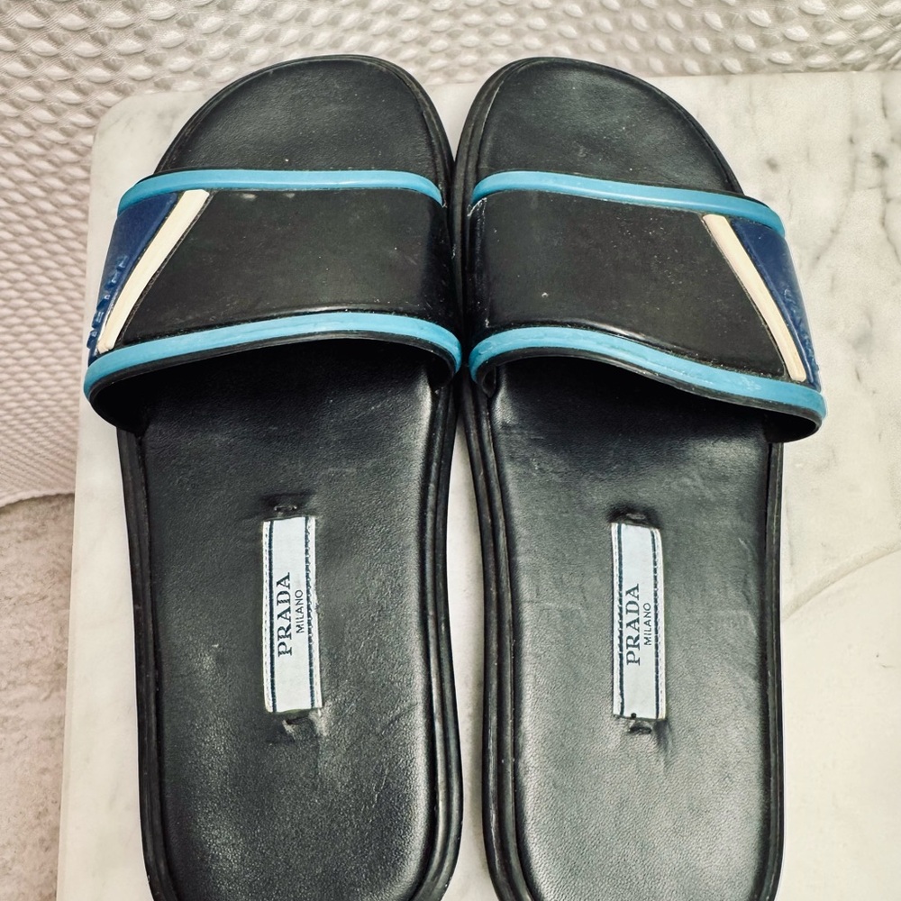 Prada Women's Black and Blue Slides
